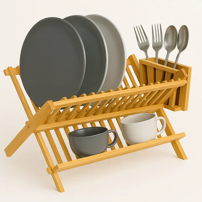 Secador De Loza Bambu Escurridor Platos Organizador Plegable