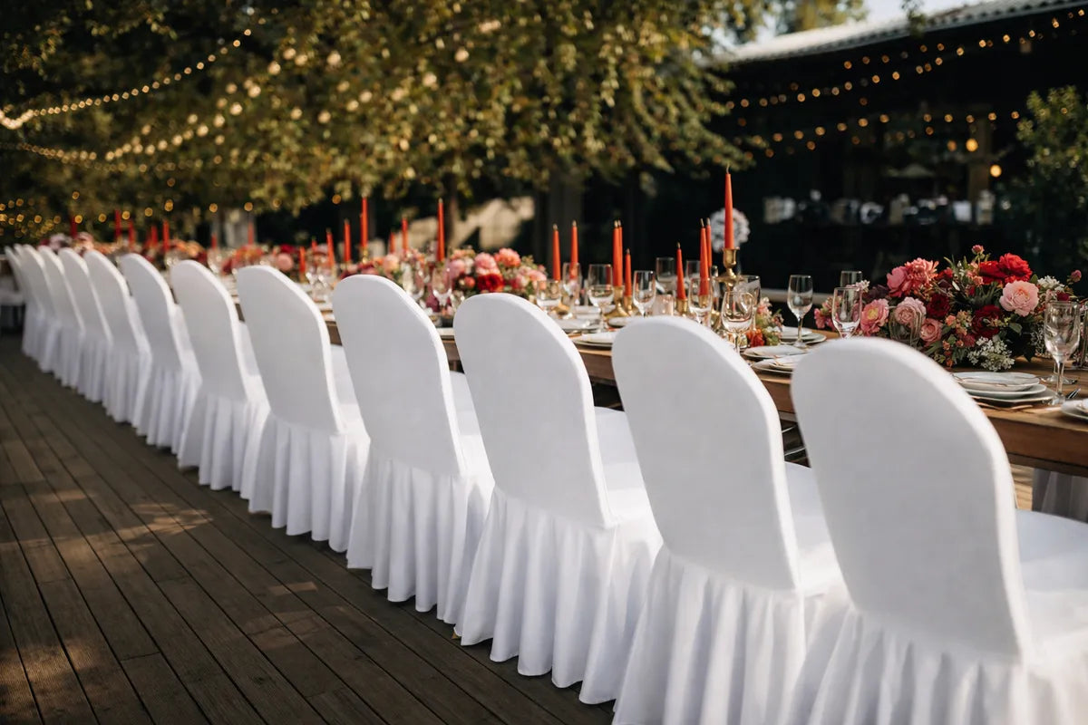 Set x6 Fundas De Silla Con Faldón Para Evento Elasticadas Blanco
