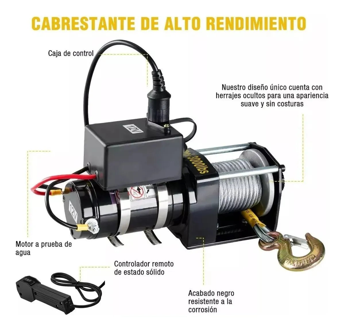 Winche Electrico 12v 3000 Lbs Control Remoto Inalambrico