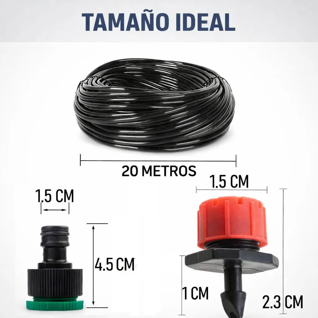 Kit Sistema Riego Agua Goteo Autocompensado Jardin 20 Metros