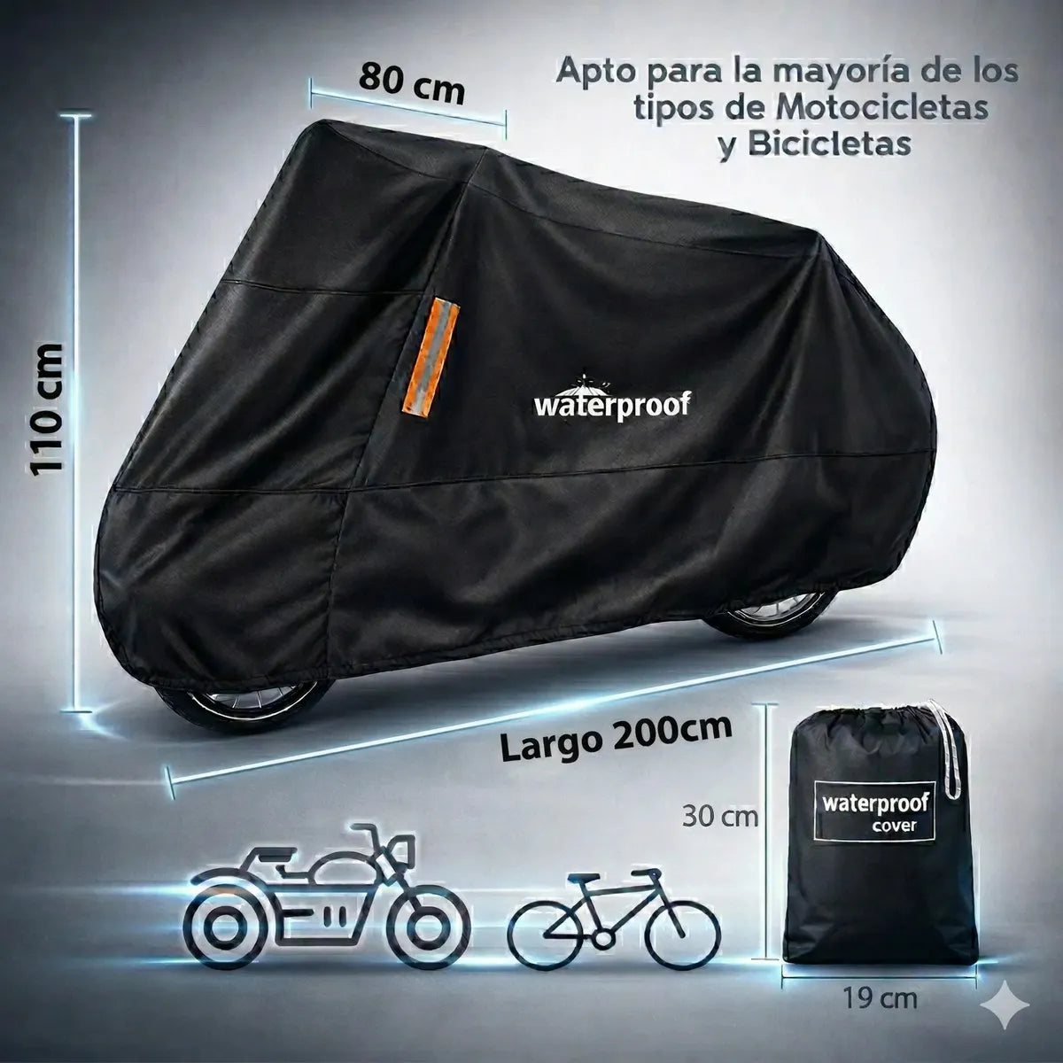 Lona Funda Moto Eoland Impermeable Bicicleta 110x200cm Exterior Proteccion Lluvia Sol Uv Ajuste Elastico Alta Resistencia Negro