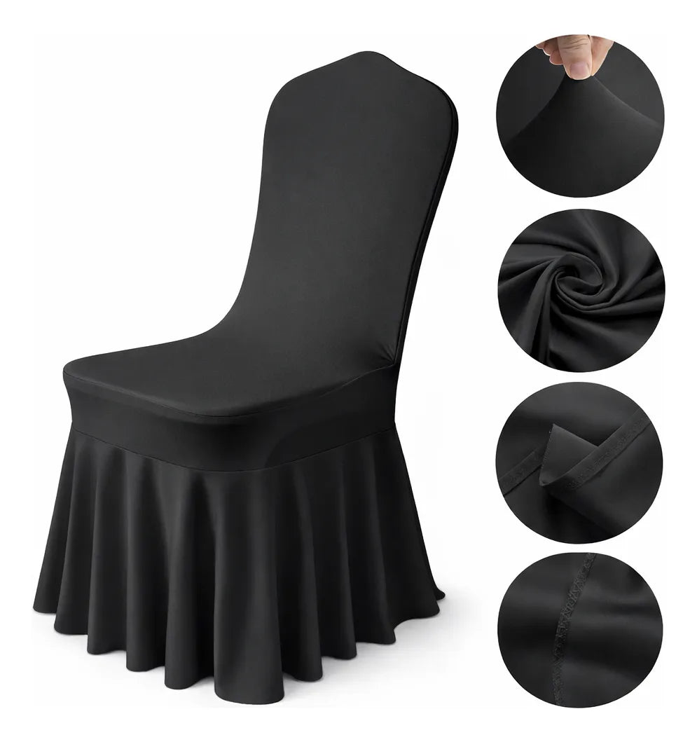Set x6 Fundas De Silla Con Faldón Para Evento Elasticadas Blanco