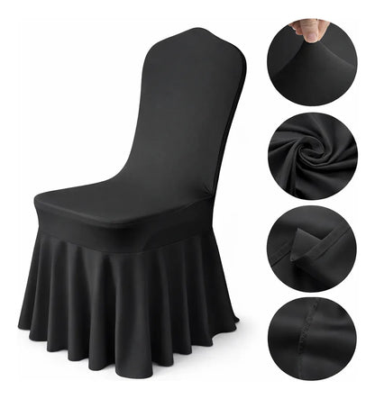 Set x6 Fundas De Silla Con Faldón Para Evento Elasticadas Blanco