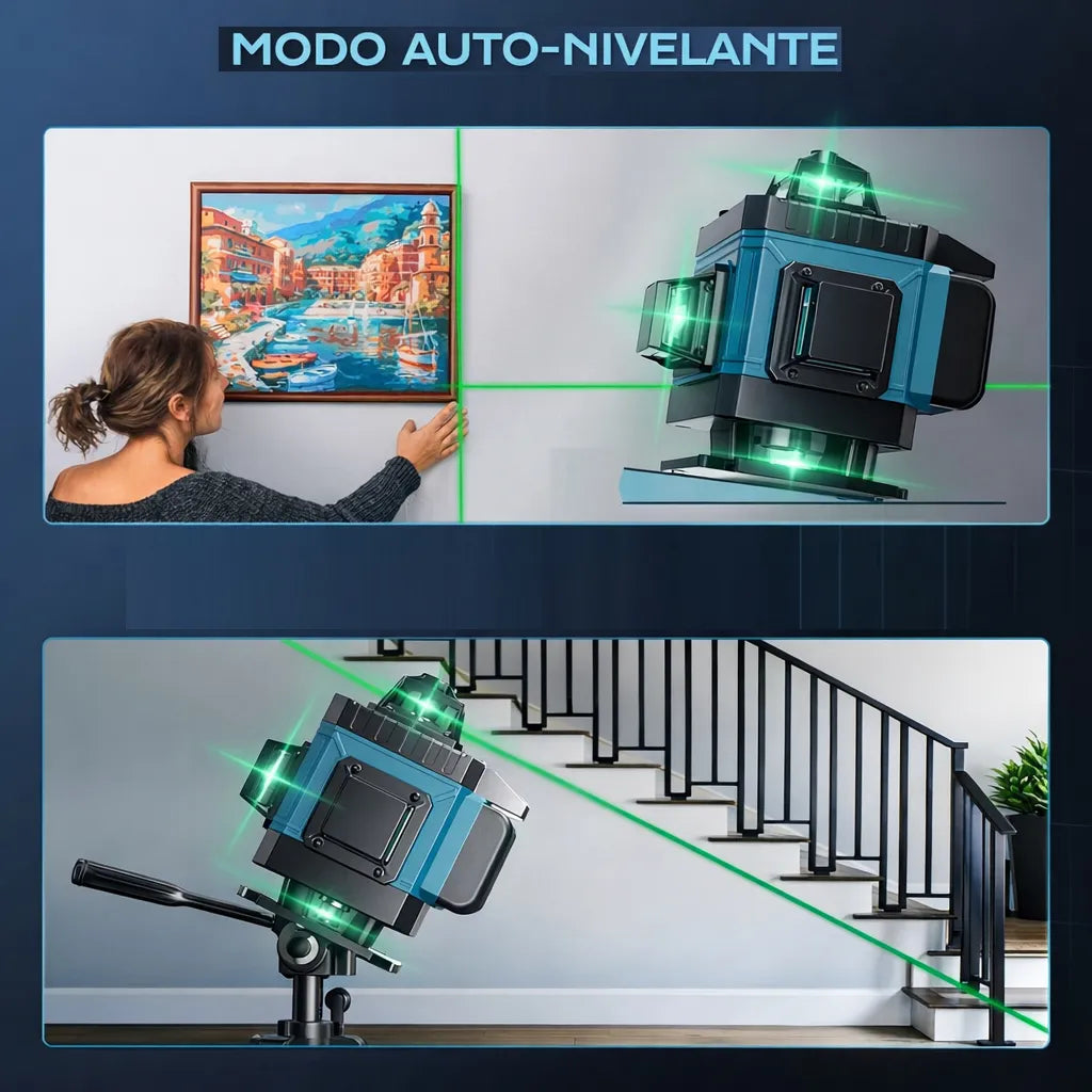 Nivel Laser 16 Lineas Verde 360 + Tripode Ajustable 1.5 Mts