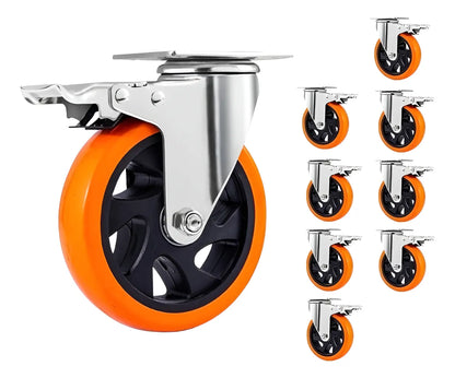Pack X8 Ruedas Industriales Naranja Rueda Giratoria Multiuso