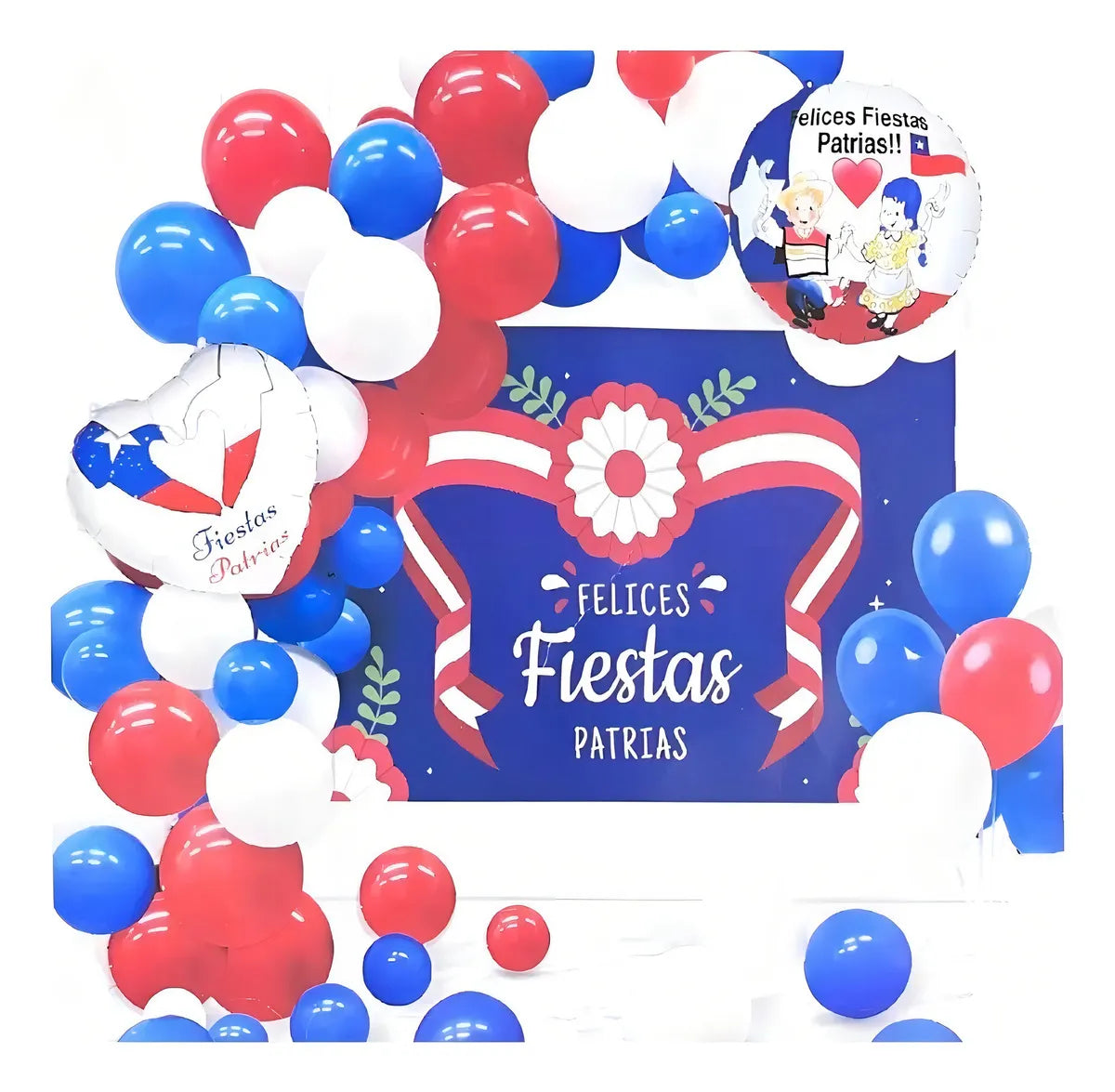 Set Decoracion Fiestas Patrias Globos Metalizados Arco Base