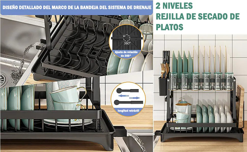 Secador De Platos Escurridor De Loza Acero Cocina 2 Niveles
