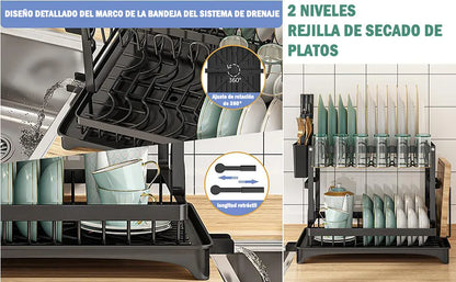 Secador De Platos Escurridor De Loza Acero Cocina 2 Niveles