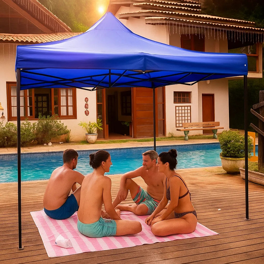 Toldo Plegable 3 X 3 Metros Impermeable Color Azul Terraza Azul