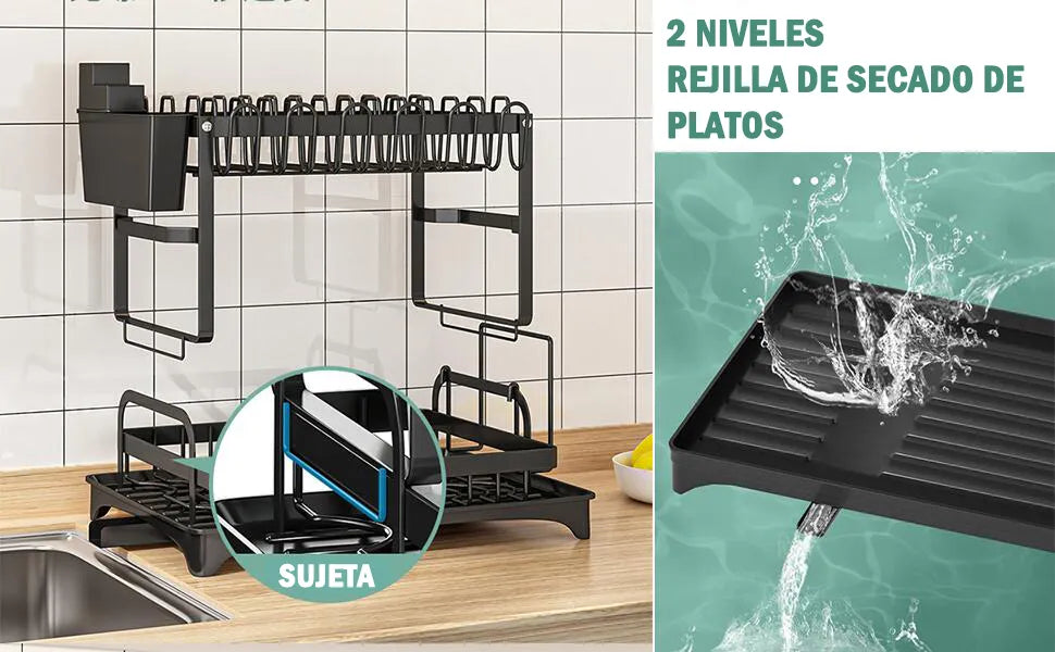 Secador De Platos Escurridor De Loza Acero Cocina 2 Niveles