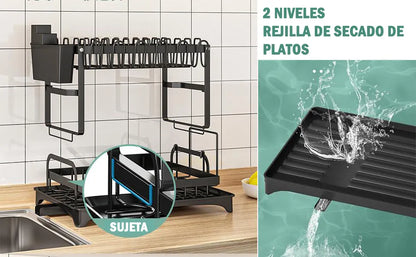 Secador De Platos Escurridor De Loza Acero Cocina 2 Niveles