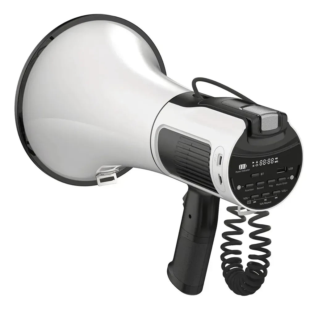 Megáfono 80w 1000m Recargable Altavoz Micrófono Sirena Watts Blanco