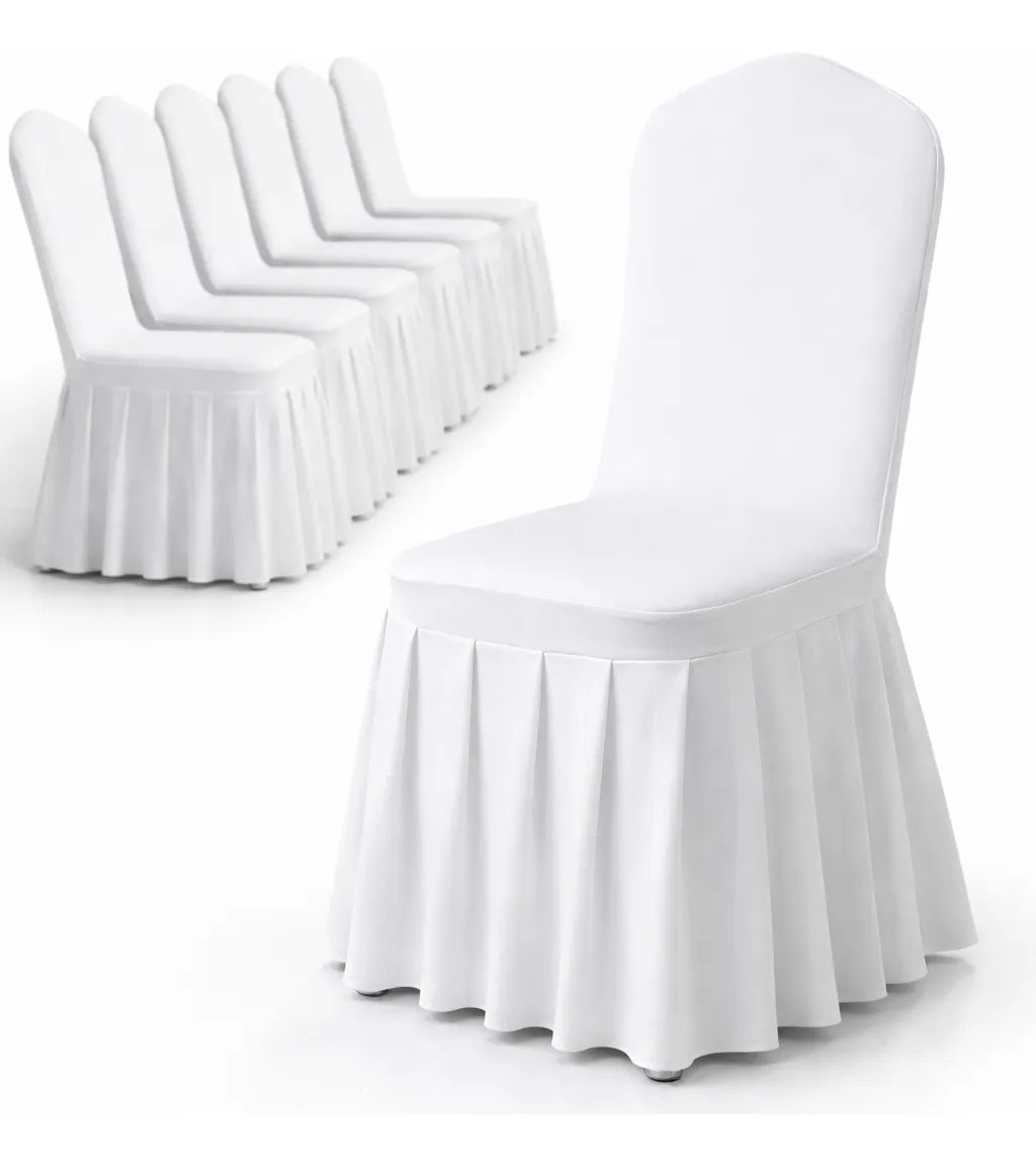 Set x10 Fundas De Silla Con Faldón Para Evento Elasticadas Blanco