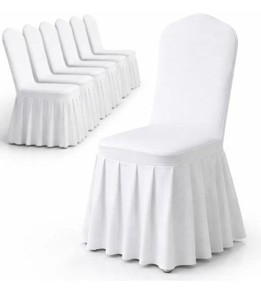 Set x8 Fundas De Silla Con Faldón Para Evento Elasticadas Blanco