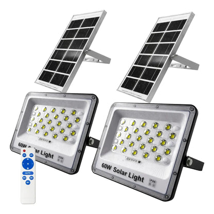 2x Foco Reflector Solar 60 W Led Sensor Movimiento Exterior Negro Blanco Frío