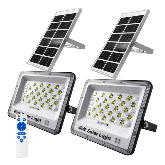 2x Foco Reflector Solar 60 W Led Sensor Movimiento Exterior Negro Blanco Frío