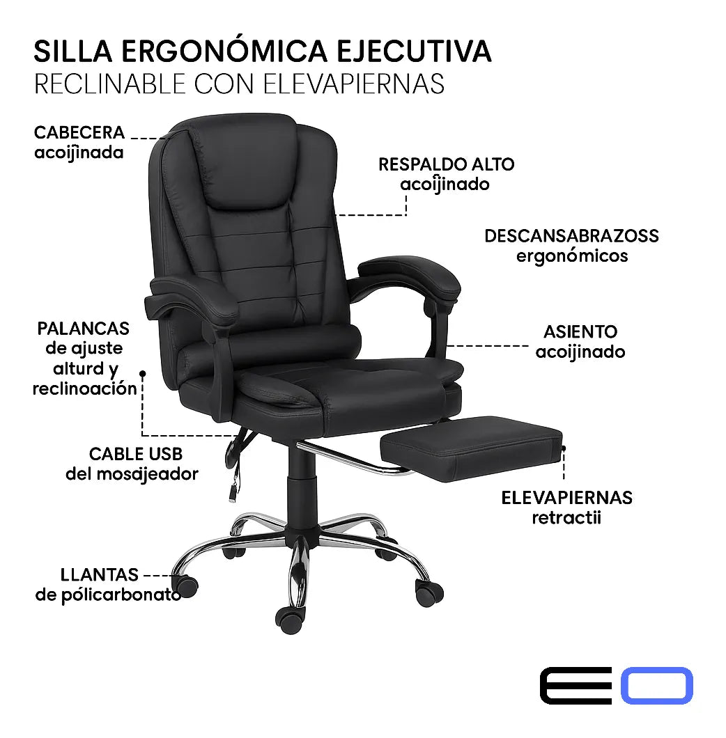 Silla De Oficina Profesional Ergonomica Reclinable Ajustable