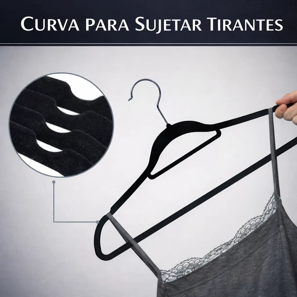 Set 50 Gancho Ropa Eoland Colgadores Terciopelo Negro Antideslizante Organizador Clóset