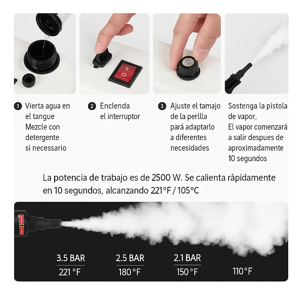 Limpiador De Vapor Presión Alta Temperatura 2500w Blanco