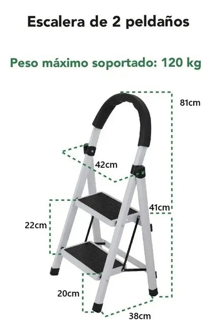 Escalera De Tijera Plegable Escala 2 Peldaños Antideslizante