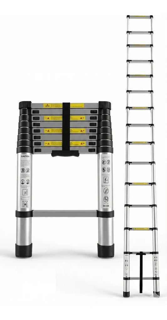 Escalera Aluminio Telescopica 15 Peldaños Metalicas 5.85mts Plateado