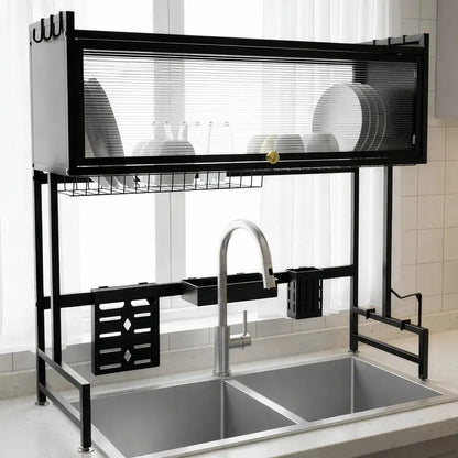 Escurridor De Loza Platos 2 Niveles Puerta Negro Metal 85cm Negro