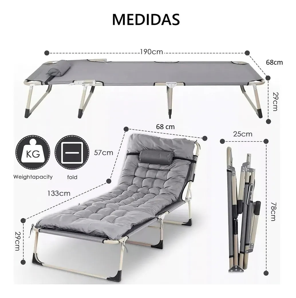 Cama Plegable Camping Catre Portatil Colchon Descanso Verano