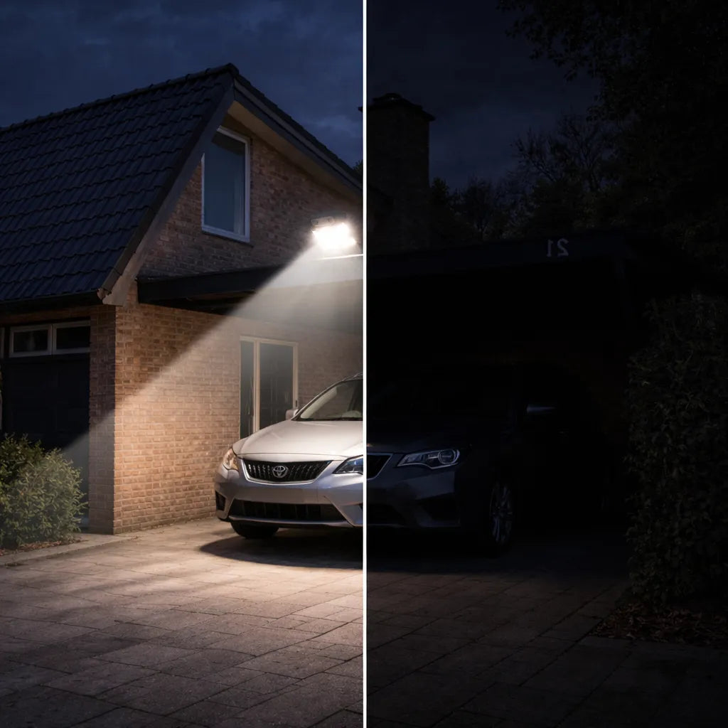 Pack X2 Foco Led Exterior Sensor Movimiento Focos Solar 600w Marrón Oscuro Blanco Frío