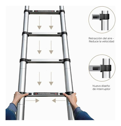 Escalera Telescopica Aluminio Portatil 8 Escalones 2.6 Mts