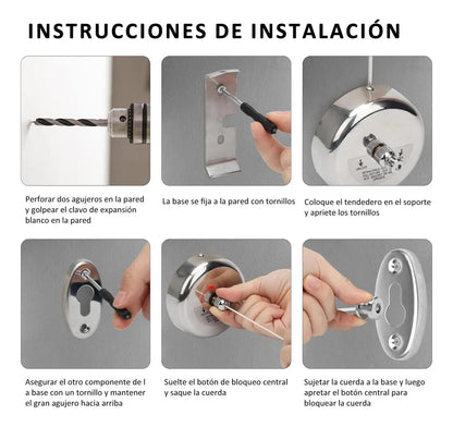 Pack X2 Tendederos Ropa Colgador Extensible Pared Retractil