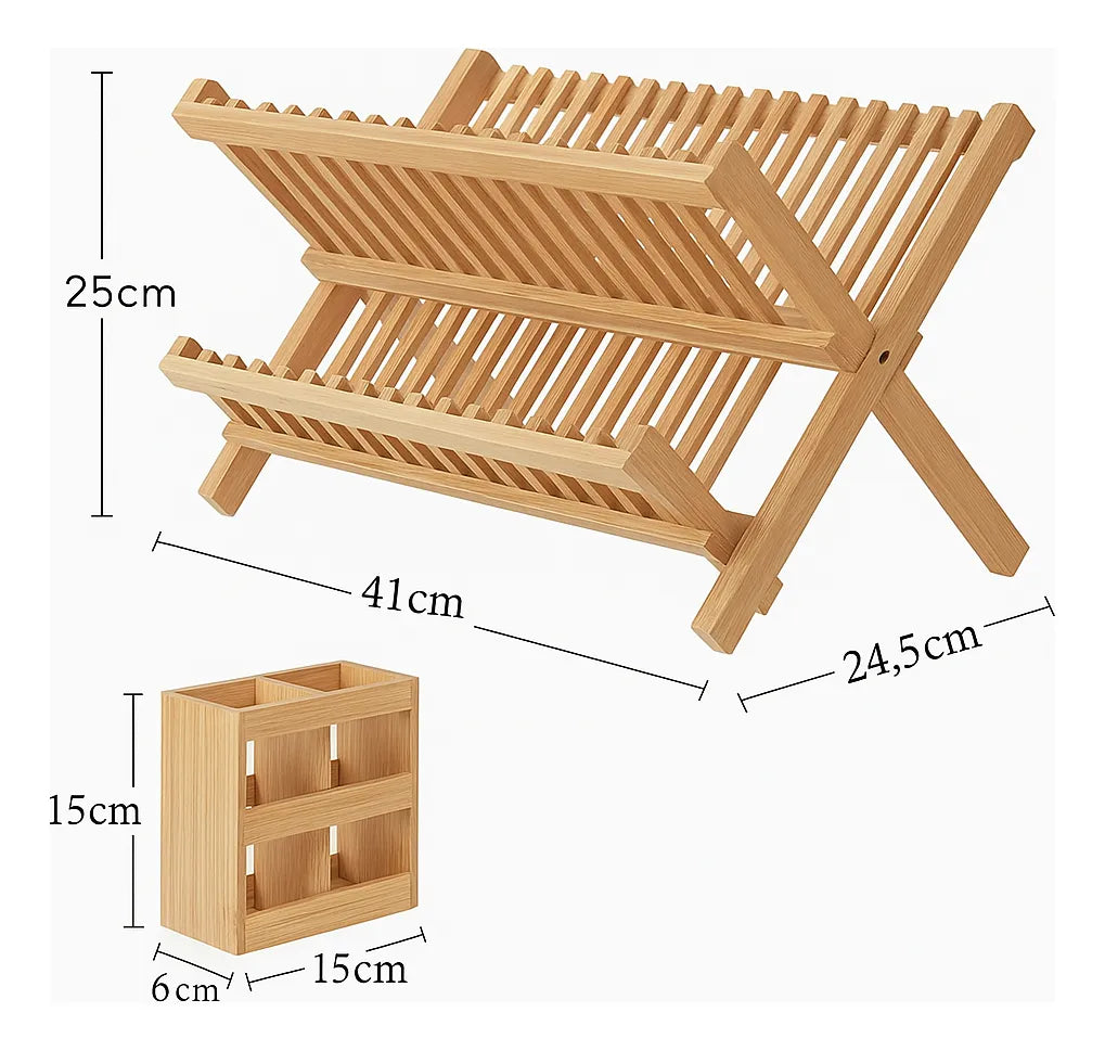 Secador De Loza Bambu Escurridor Platos Organizador Plegable
