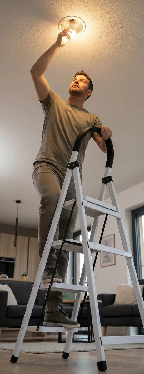 Escalera Plegable 4 Escalones Peldaños Antideslizante Escala Blanco