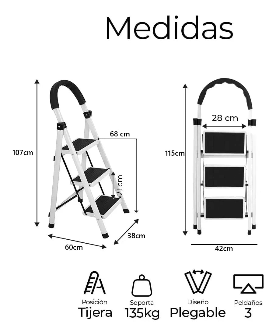 Escalera Multifuncional Plegable 3 Peldaños Tijera Tubular