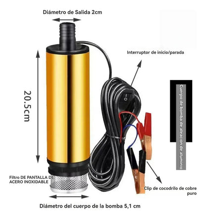 Kit Trasvasije De Combustible 12v Pistola Manguera 3 Metros