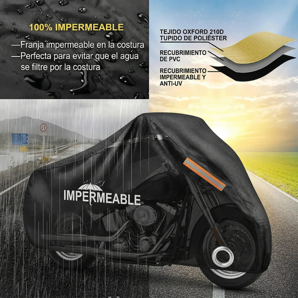 Lona Funda Moto Eoland Impermeable Bicicleta 110x200cm Exterior Proteccion Lluvia Sol Uv Ajuste Elastico Alta Resistencia Negro