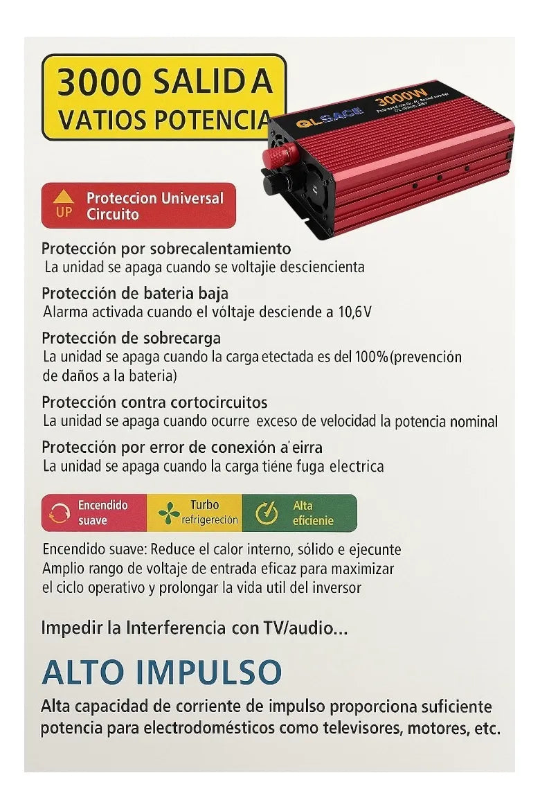 Inversor Voltaje Conversor De Corriente 12v 220v Auto 3000w