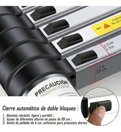Escalera Aluminio Telescopica 11 Peldaños Metalicas 3.2mts Plateado