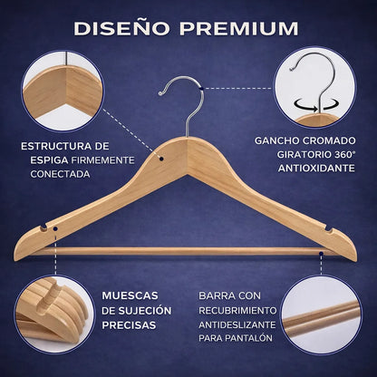 Set 10 Gancho Ropa Eoland Colgadores Madera Organizador