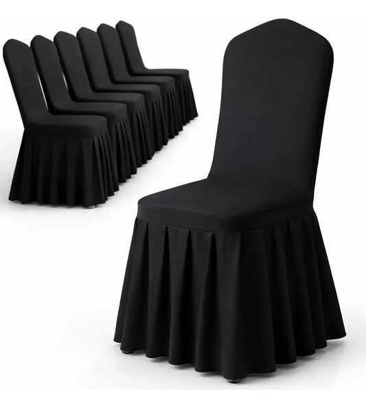 Set x10 Fundas De Silla Con Faldón Para Evento Elasticadas Blanco