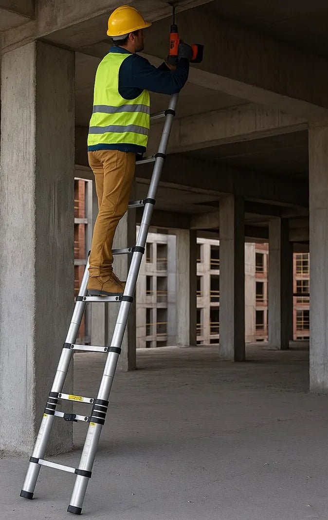 Escalera Aluminio Telescopica 15 Peldaños Metalicas 5.85mts Plateado