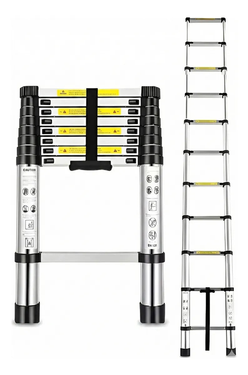 Escalera Aluminio Telescopica 11 Peldaños Metalicas 3.2mts Plateado
