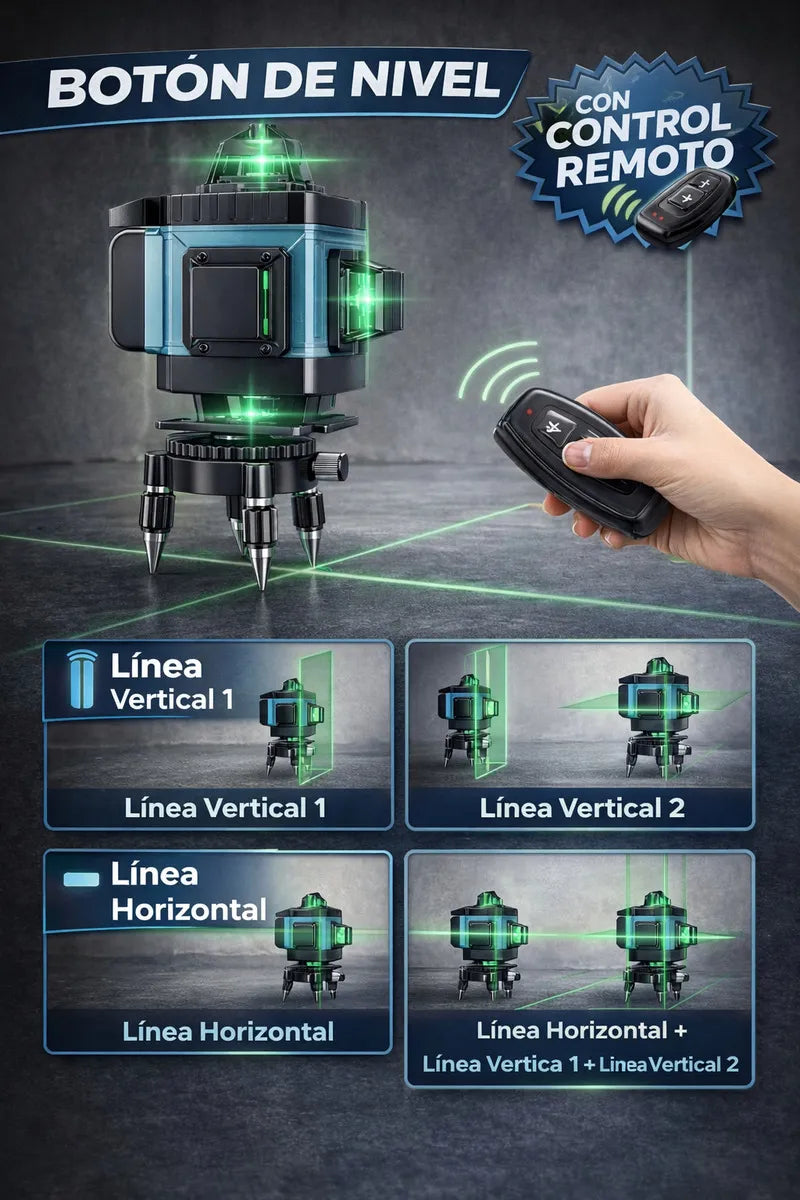 Nivel Laser 16 Lineas Verde 360 + Tripode Ajustable 1.5 Mts