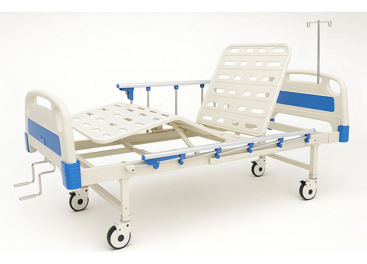 Catre Clinico Manual + Porta Suero + Colchon Color Blanco
