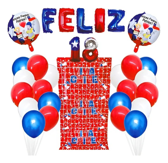 Set Globos Metalizados Decoracion Fiestas Patrias Feliz 18