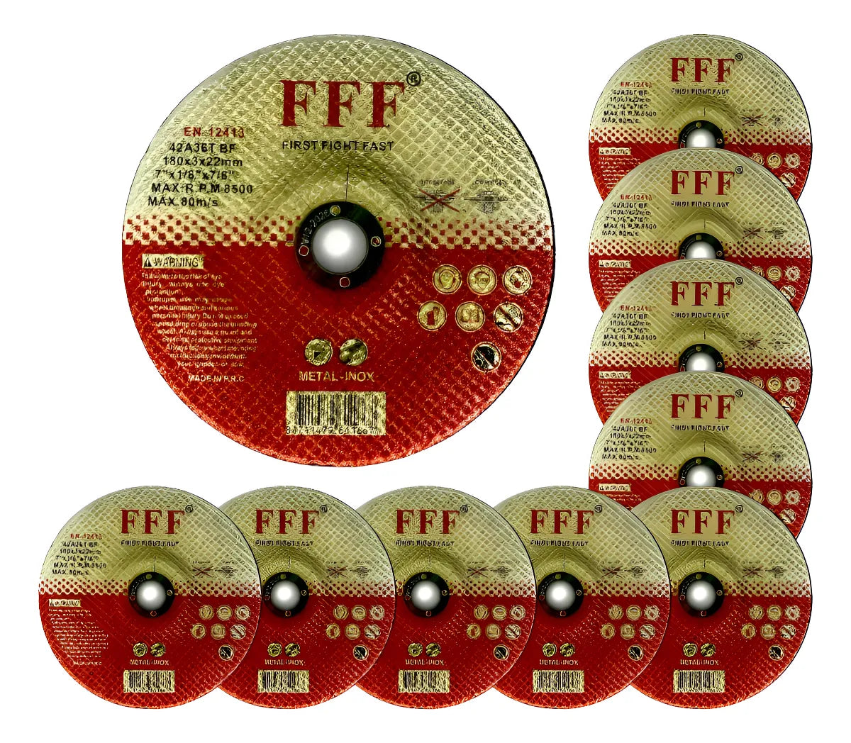 Set 5 Discos De Corte Metal 180x3x22mm Disco Corte 7 1/8 Pul