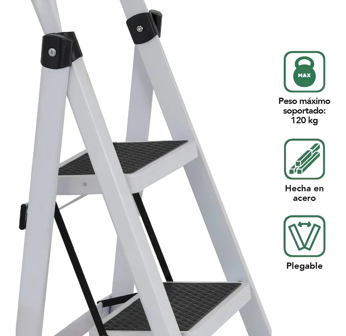 Escalera Plegable De Acero 2 Peldaños Antideslizantes Escala