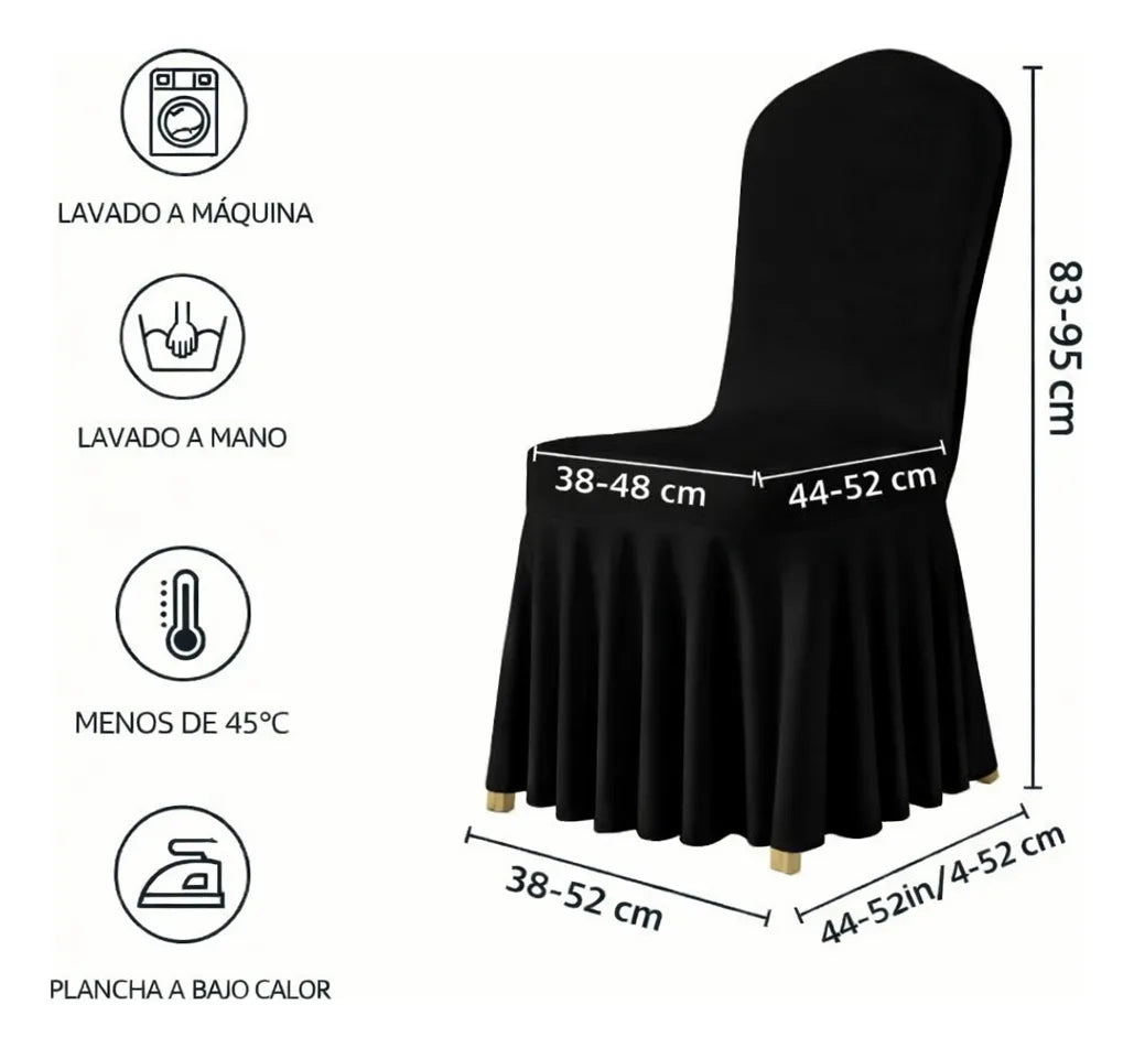 Set x6 Fundas De Silla Con Faldón Para Evento Elasticadas Blanco