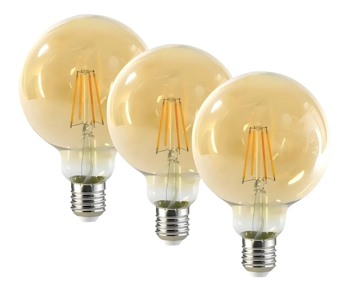X3 Ampolletas Vintage Ampolleta Led E27 Filamento Globo 6w G80
