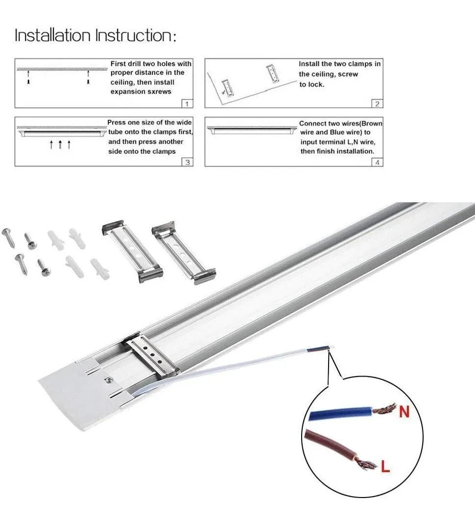 X2 Tubos Led 120cm Canaleta Led Luz Canoa Plana Tubo Led 36w
