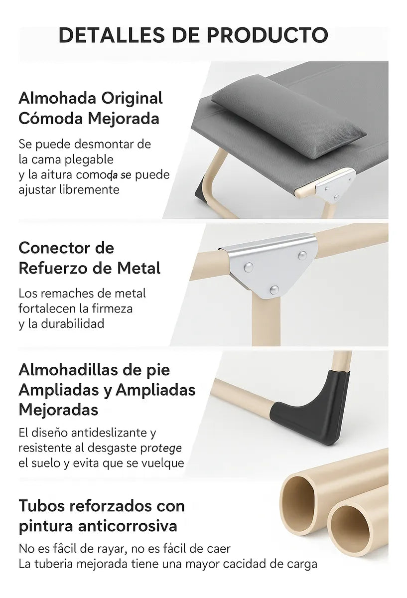 Cama Plegable Camping Catre Portatil Colchon Descanso Verano